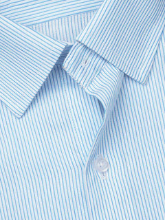 Sky Blue Self Striped, Executive Series,French Collar Men’s Formal Shirt  (FS-874)