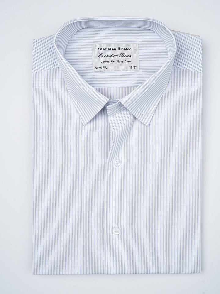 Blue & White Self Striped, Executive Series, French Collar Men’s Formal Shirt  (FS-877)