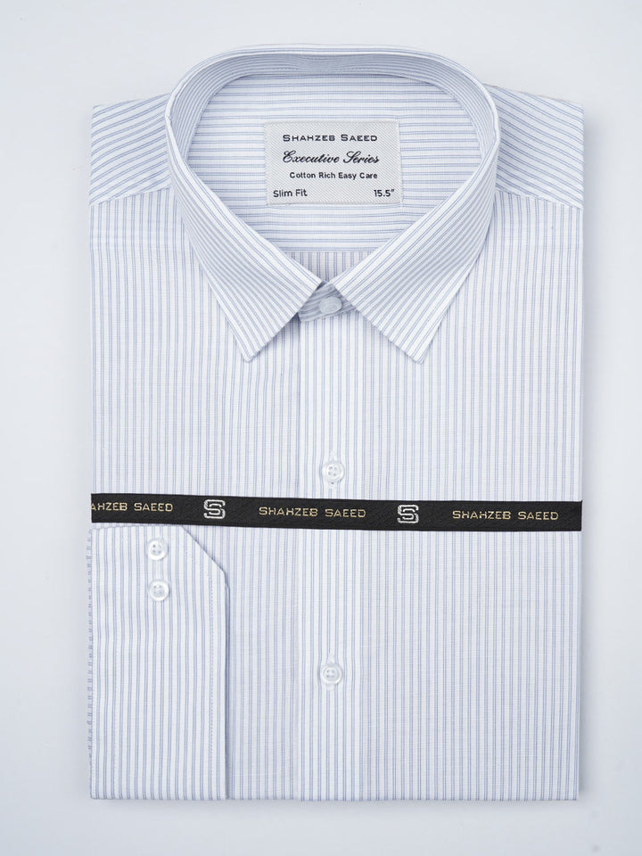 Blue & White Self Striped, Executive Series, French Collar Men’s Formal Shirt  (FS-877)