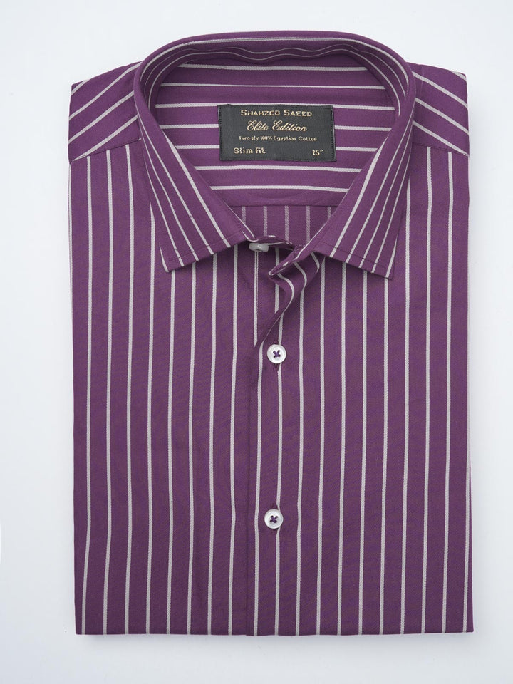 Dark Fuchsia With Beige Striped, Elite Edition, French Collar Men’s Formal Shirt (FS-916)