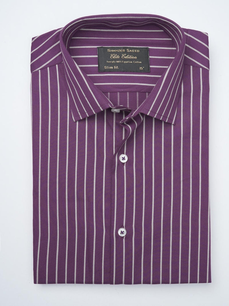 Dark Fuchsia With Beige Striped, Elite Edition, French Collar Men’s Formal Shirt (FS-916)