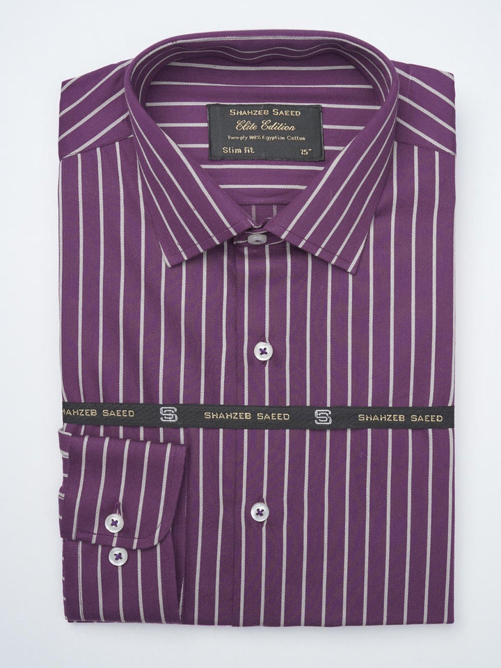 Dark Fuchsia With Beige Striped, Elite Edition, French Collar Men’s Formal Shirt (FS-916)