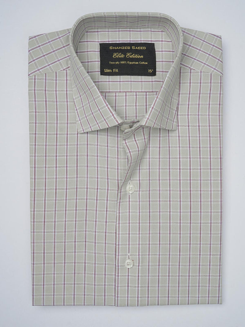 Beige & Maroon Checkered, Elite Edition, French Collar Men’s Formal Shirt (FS-924)
