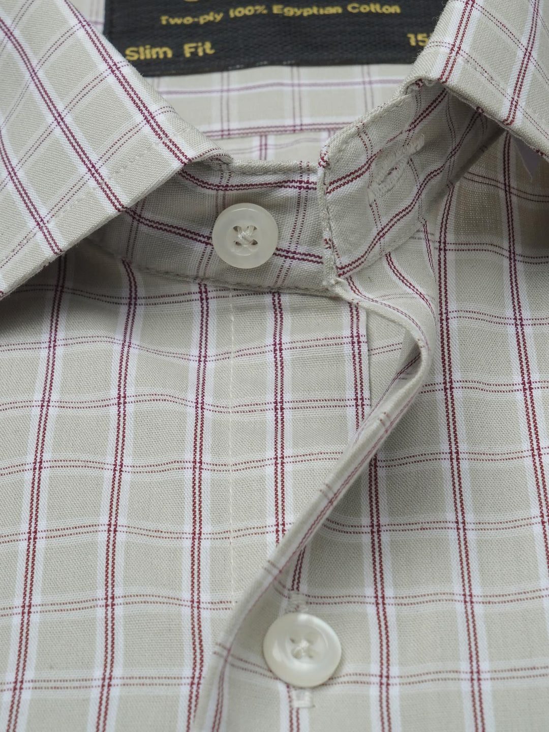 Beige & Maroon Checkered, Elite Edition, French Collar Men’s Formal Shirt (FS-924)