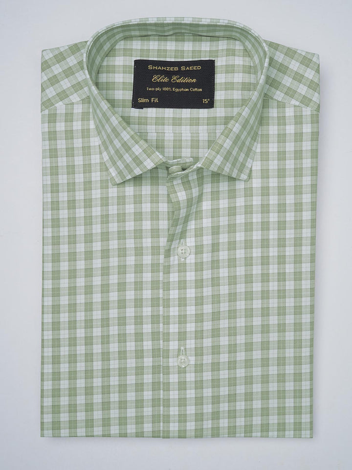 Light Green Self Checkered, Elite Edition, French Collar Men’s Formal Shirt (FS-925)