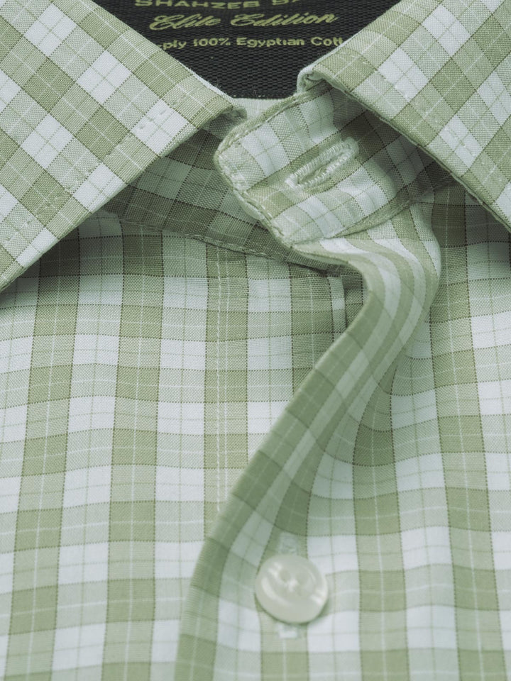 Light Green Self Checkered, Elite Edition, French Collar Men’s Formal Shirt (FS-925)