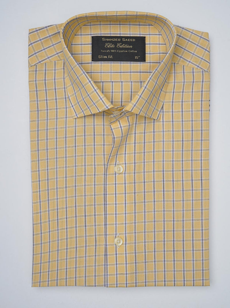 Yellow & Navy Self Checkered, Elite Edition, French Collar Men’s Formal Shirt (FS-926)