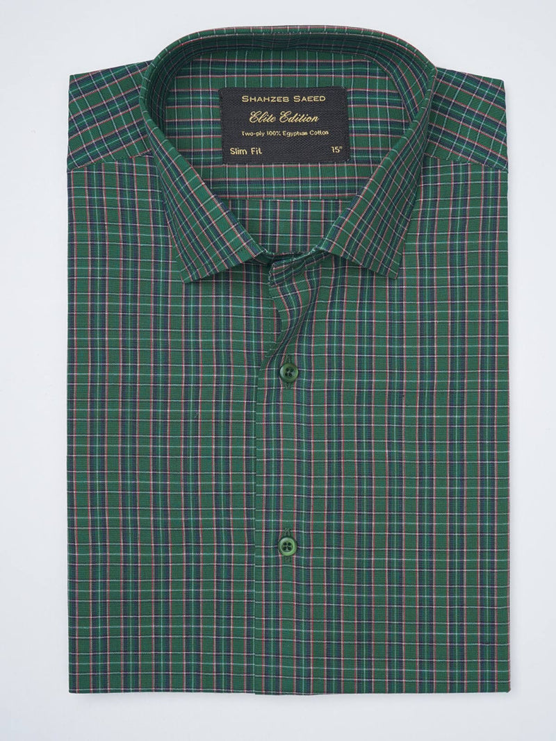 Dark Green Self Checkered, Elite Edition, French Collar Men’s Formal Shirt (FS-932)