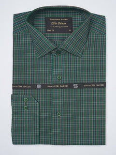 Dark Green Self Checkered, Elite Edition, French Collar Men’s Formal Shirt (FS-932)