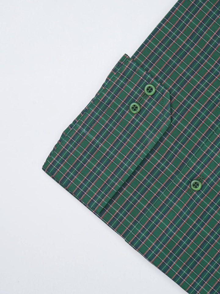 Dark Green Self Checkered, Elite Edition, French Collar Men’s Formal Shirt (FS-932)