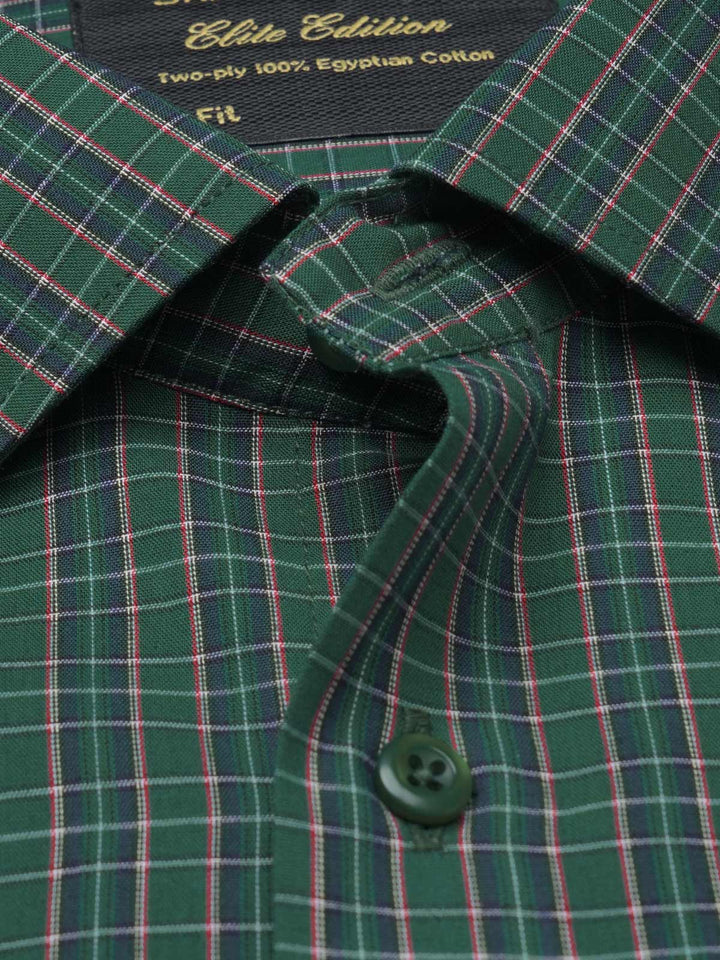 Dark Green Self Checkered, Elite Edition, French Collar Men’s Formal Shirt (FS-932)