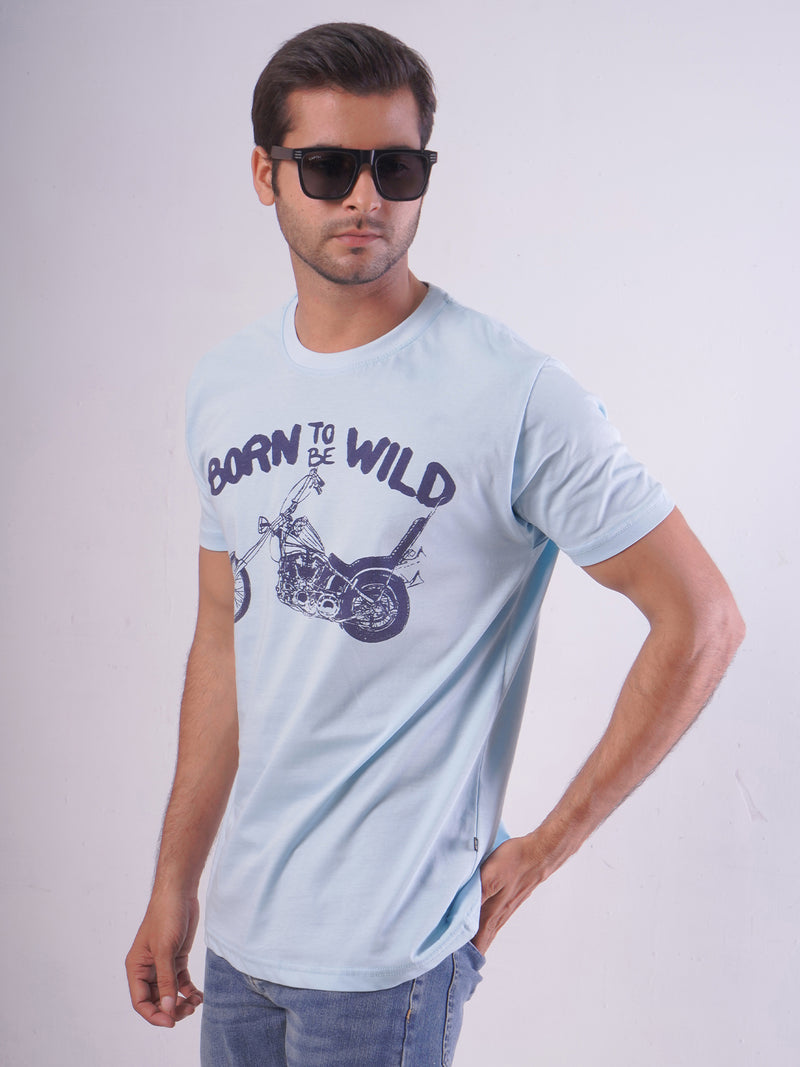 Born To Be Wild Half Sleeves Men’s Sky Blue Graphics T-Shirt (GT-66)