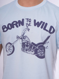 Born To Be Wild Half Sleeves Men’s Sky Blue Graphics T-Shirt (GT-66)