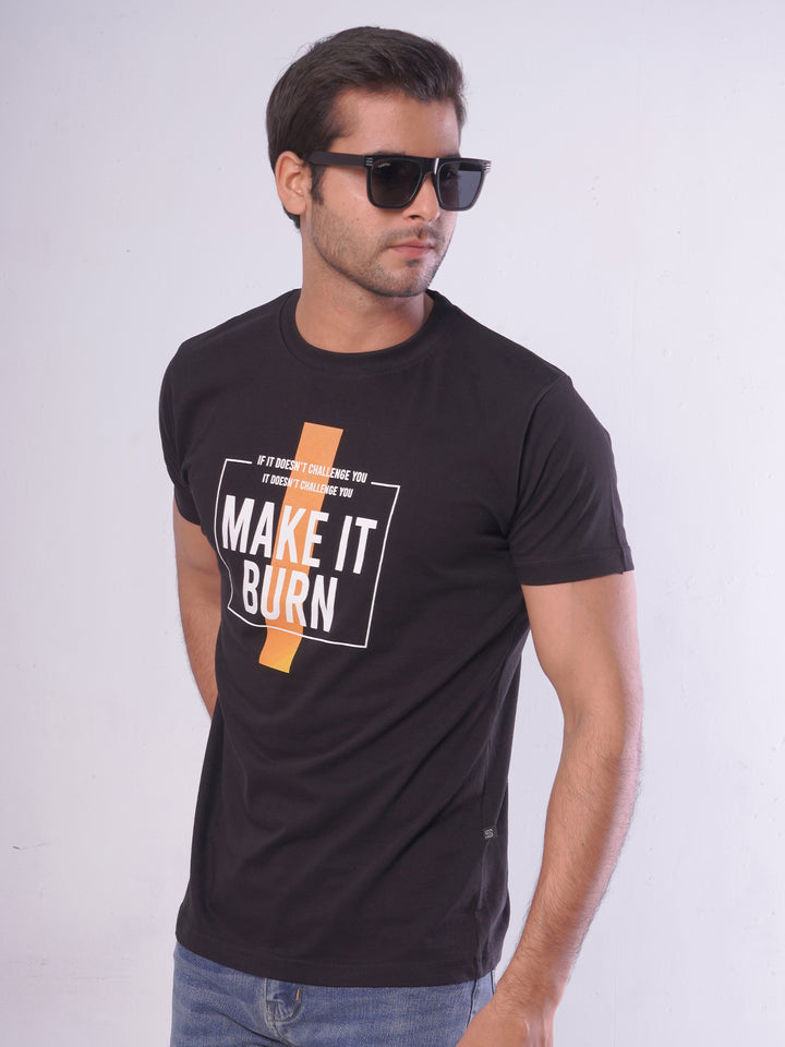 Make It Burn Half Sleeves Men’s Black Graphics T-Shirt (GT-73)