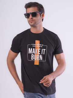 Make It Burn Half Sleeves Men’s Black Graphics T-Shirt (GT-73)