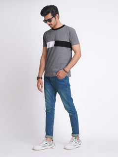 Color Block Half Sleeves Men’s Grey T-Shirt (GT-76)