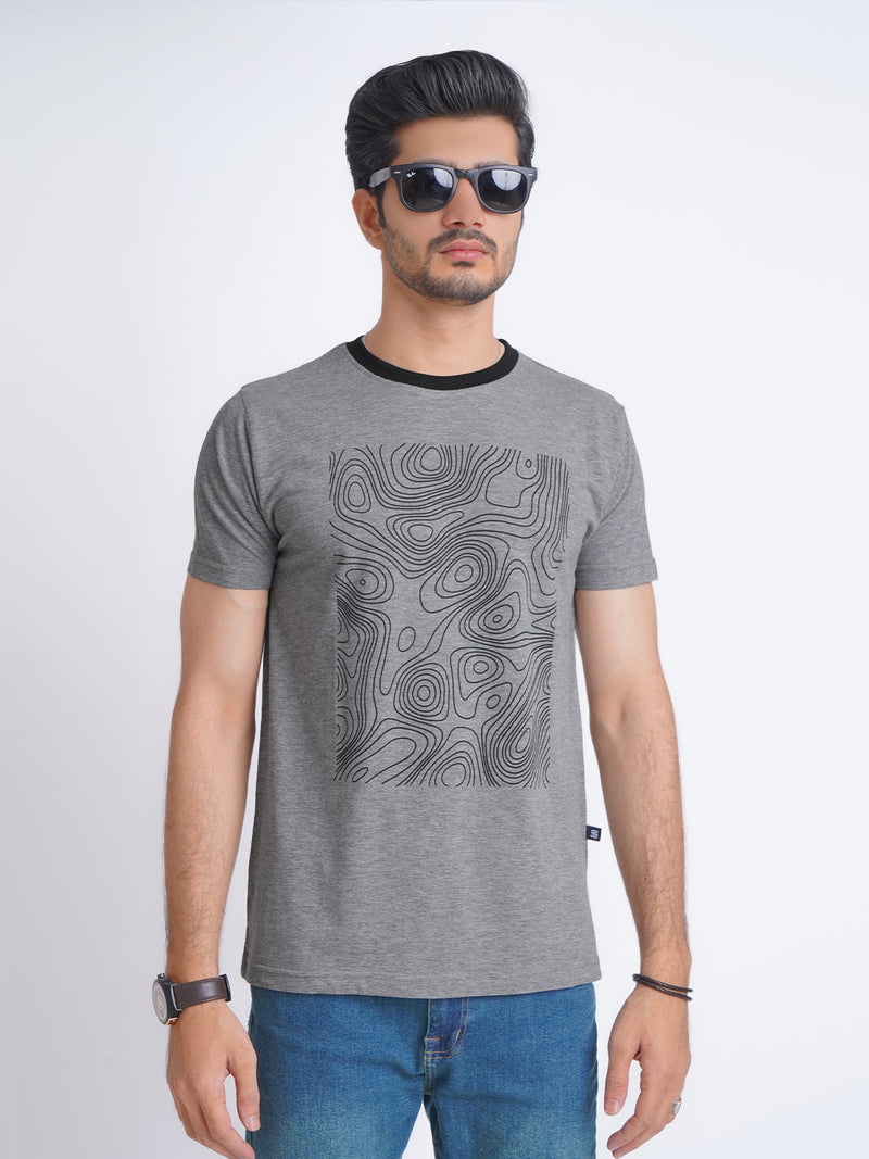 Designer Half Sleeves Men’s Grey Graphics T-Shirt (GT-77)