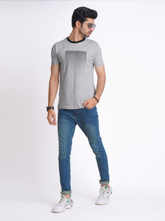 Black Dotted Designer Half Sleeves Men’s Light Grey Graphics T-Shirt (GT-80)