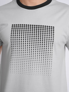 Black Dotted Designer Half Sleeves Men’s Light Grey Graphics T-Shirt (GT-80)