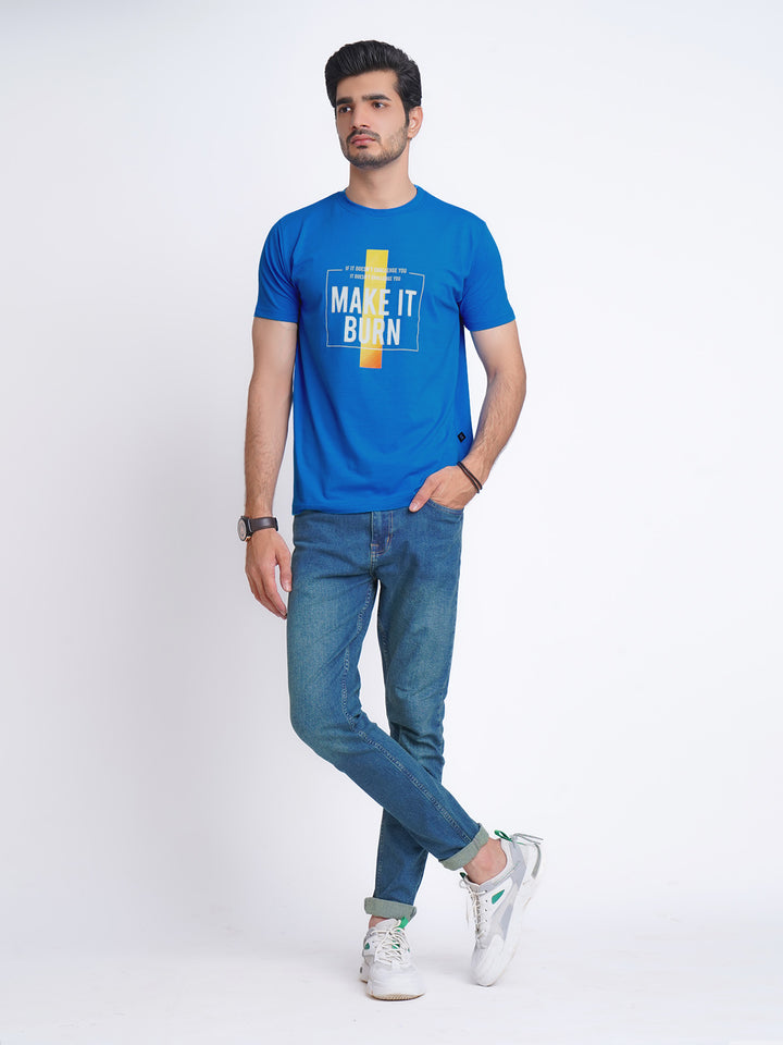 Make It Burn Half Sleeves Men’s Royal Blue Graphics T-Shirt (GT-81)