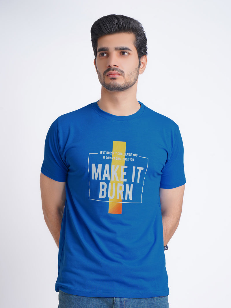 Make It Burn Half Sleeves Men’s Royal Blue Graphics T-Shirt (GT-81)