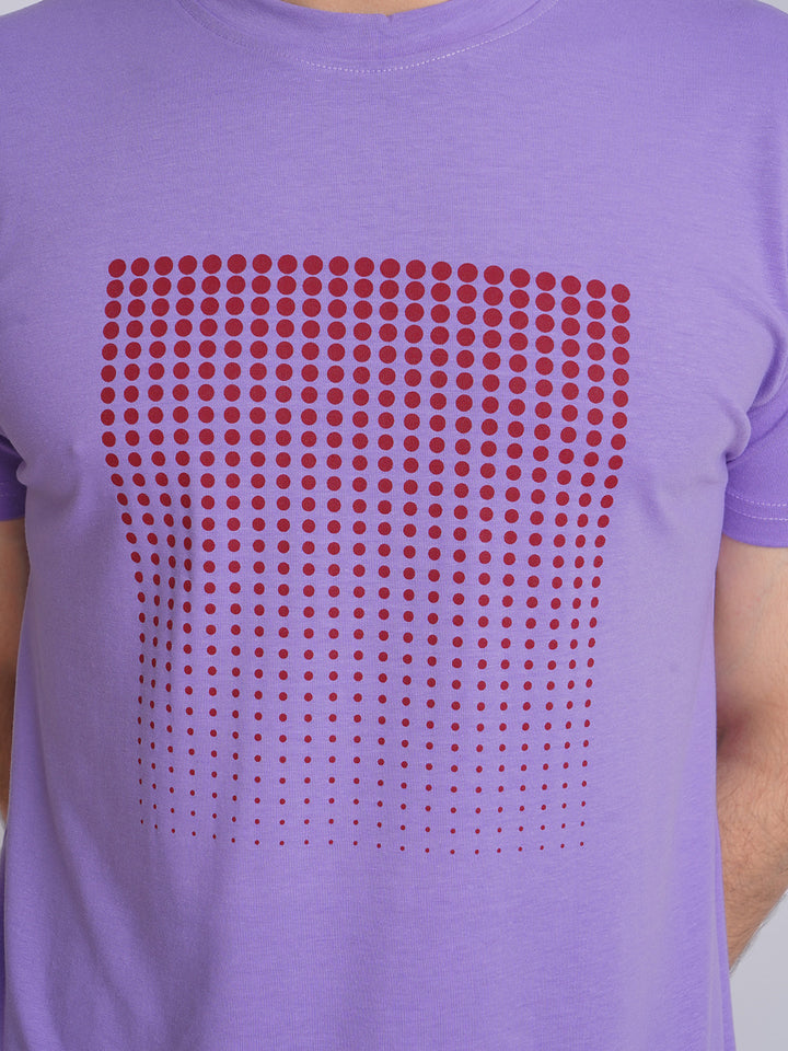 Red Dotted Designer Half Sleeves Men’s Light Purple Graphics T-Shirt (GT-82)