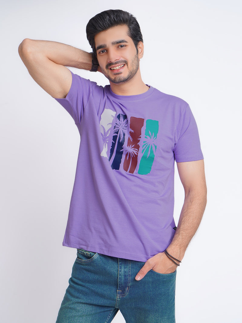 Coconut Tree Half Sleeves Men’s Purple Graphics T-Shirt (GT-84)