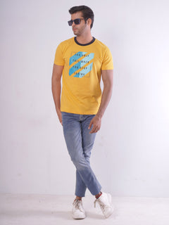 Yellow Half Sleeves Men’s Graphics T-Shirt (GT-63)