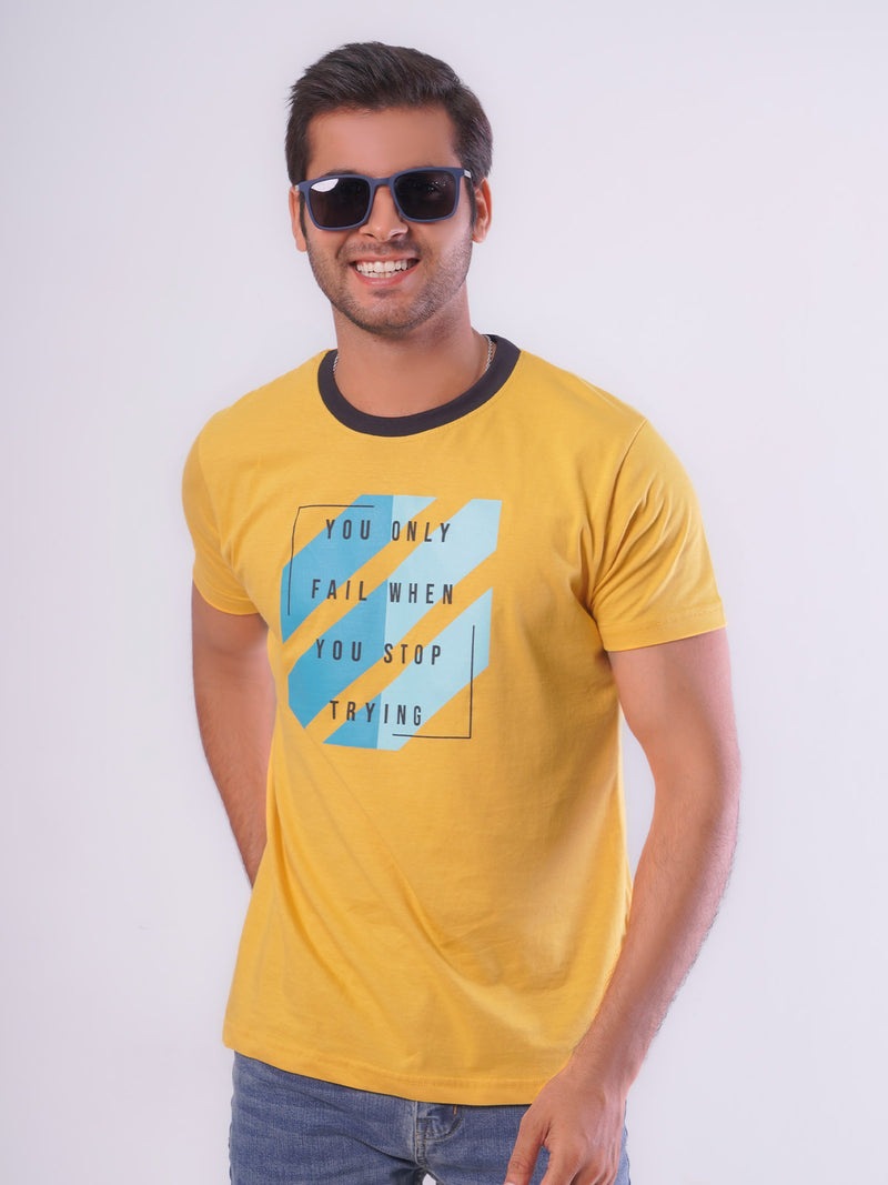 Yellow Half Sleeves Men’s Graphics T-Shirt (GT-63)