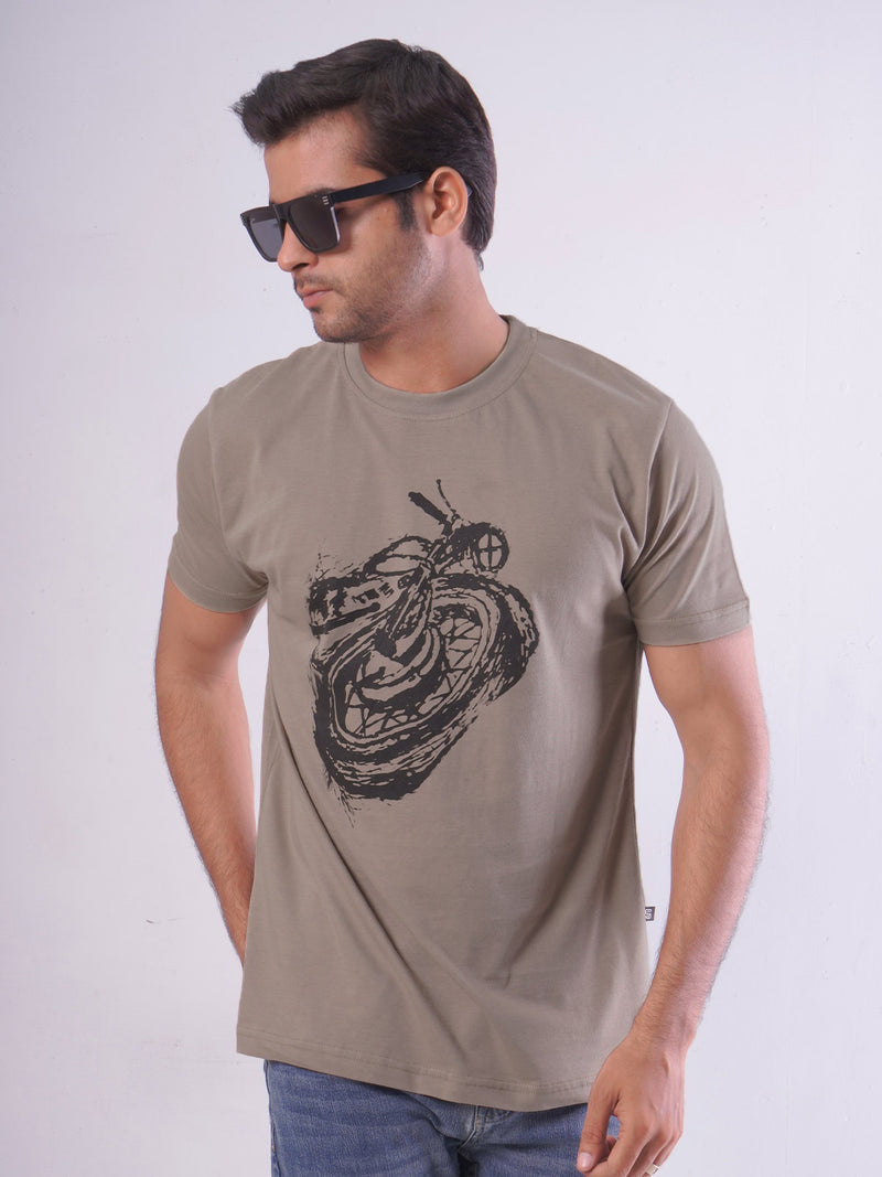 Retro Bike Half Sleeves Men’s Light Brown Graphics T-Shirt (GT-69)