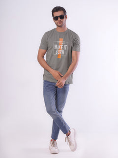 Make It Burn Half Sleeves Men’s Grey Graphics T-Shirt (GT-71)