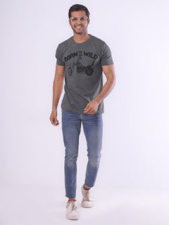 Born To Be Wild Half Sleeves Men’s Dark Grey Graphics T-Shirt (GT-74)