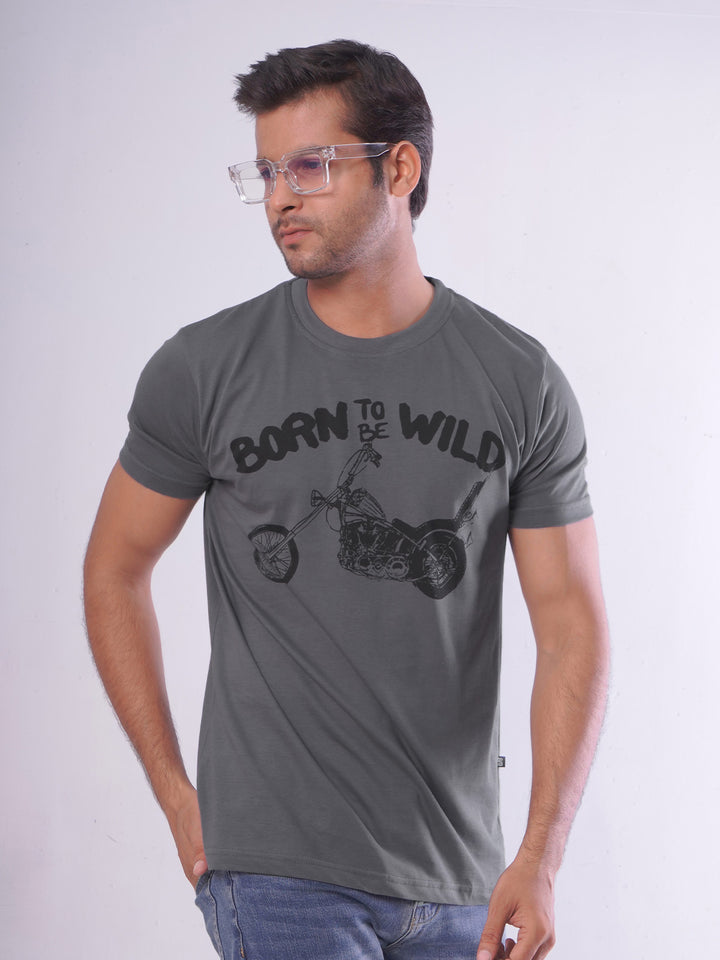 Born To Be Wild Half Sleeves Men’s Dark Grey Graphics T-Shirt (GT-74)