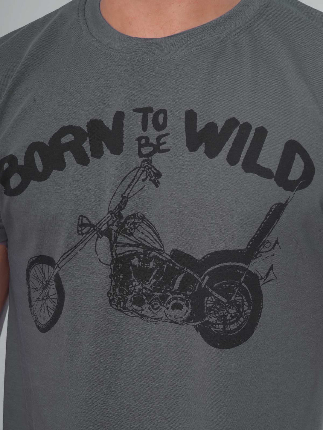 Born To Be Wild Half Sleeves Men’s Dark Grey Graphics T-Shirt (GT-74)