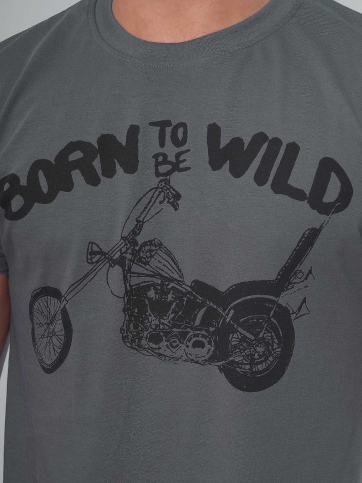 Born To Be Wild Half Sleeves Men’s Dark Grey Graphics T-Shirt (GT-74)