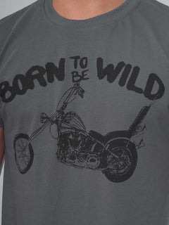 Born To Be Wild Half Sleeves Men’s Dark Grey Graphics T-Shirt (GT-74)