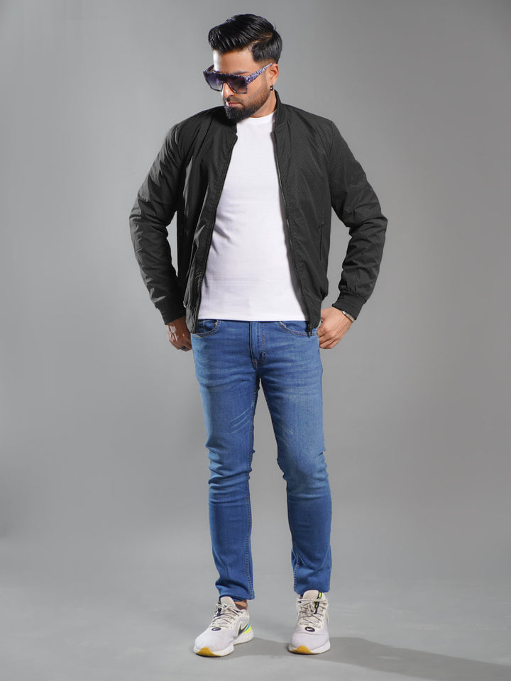 Black Imported Textured Bomber Jacket (MBJ-001)