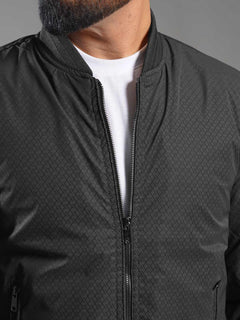 Black Imported Textured Bomber Jacket (MBJ-001)