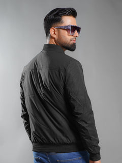 Black Imported Textured Bomber Jacket (MBJ-001)