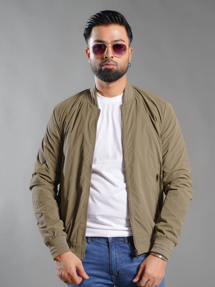 Light Brown Imported Textured Bomber Jacket (MBJ-002)