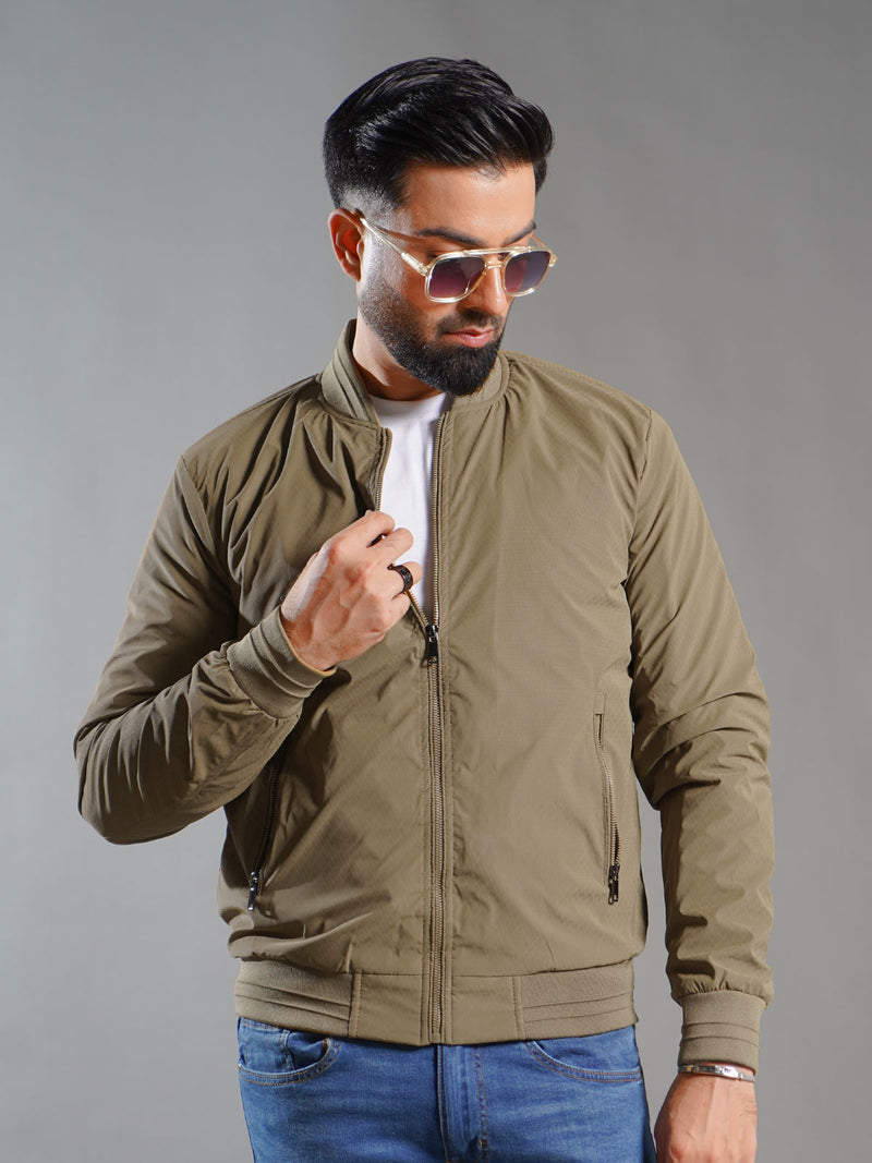 Light Brown Imported Textured Bomber Jacket (MBJ-002)