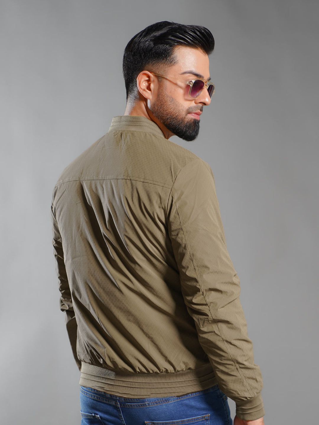 Light Brown Imported Textured Bomber Jacket (MBJ-002)