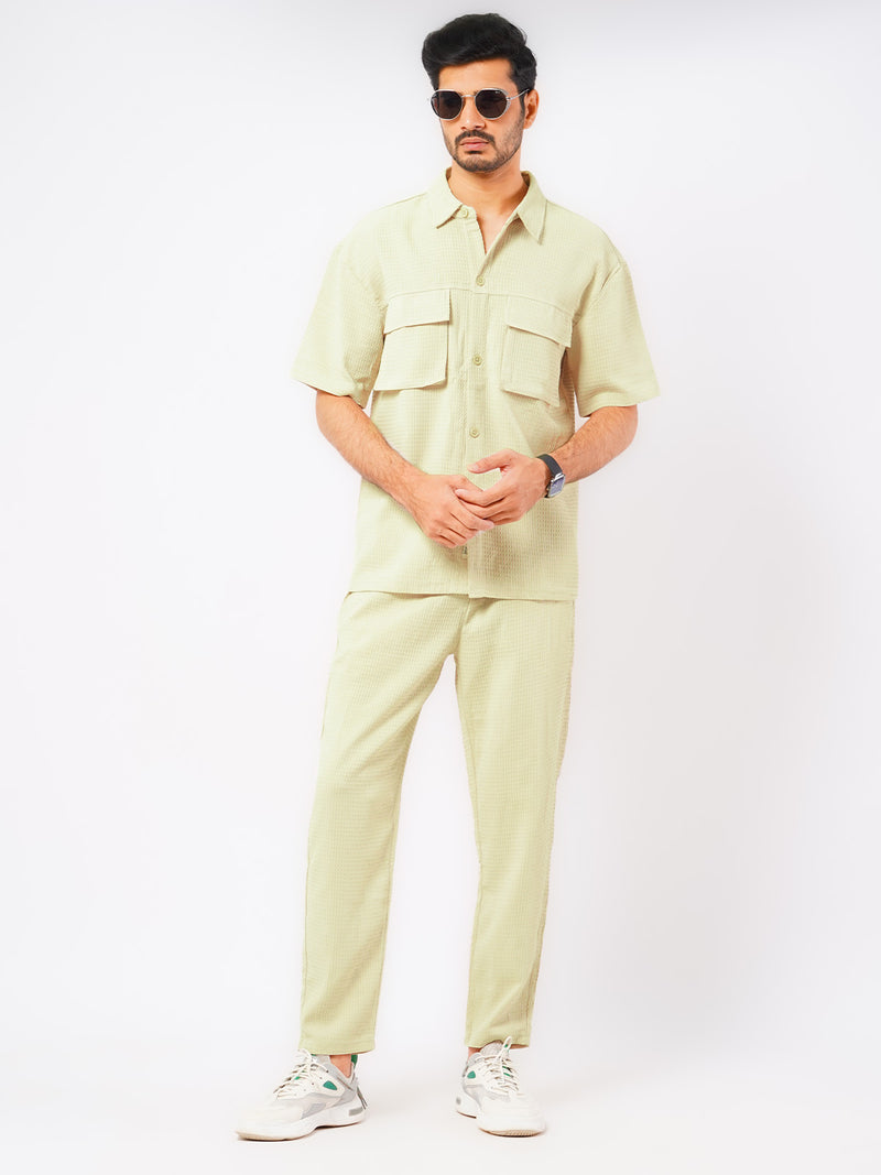 Light Khaki Popcorn Textured Mens's Co-ord Set (MCSK-01)