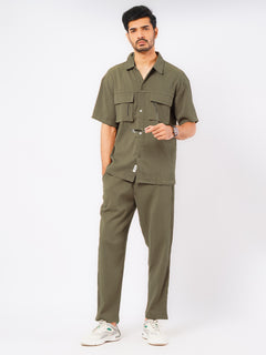 Olive Green Popcorn Textured Mens's Co-ord Set (MCSK-02)