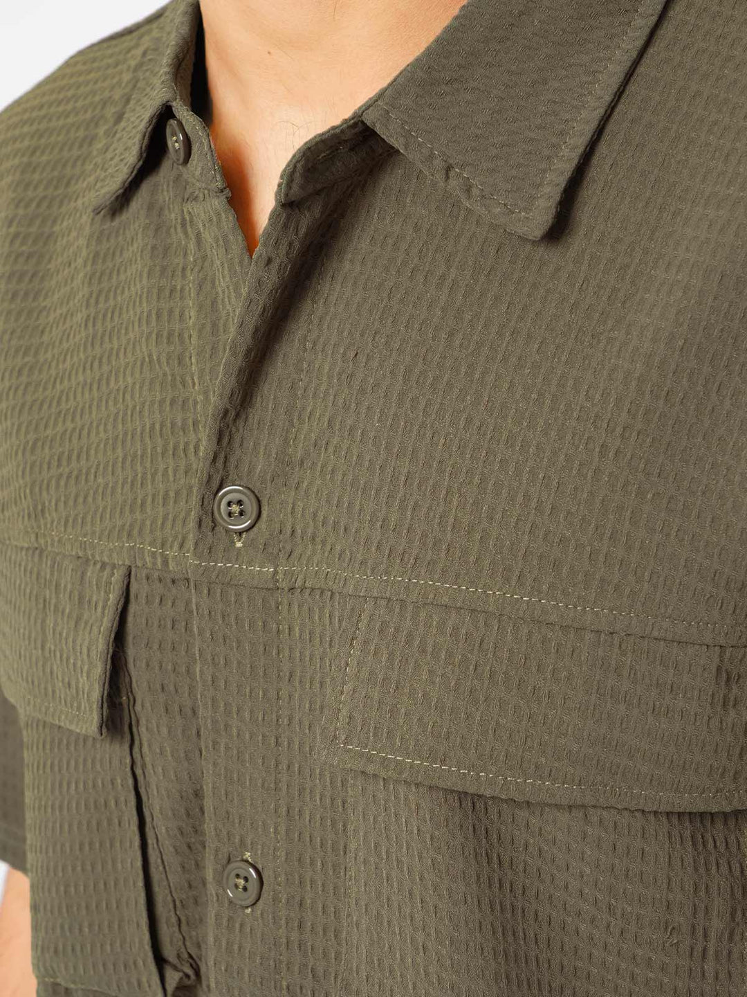 Olive Green Popcorn Textured Mens's Co-ord Set (MCSK-02)