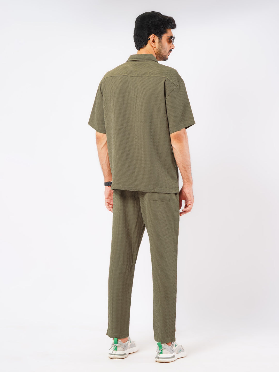 Olive Green Popcorn Textured Mens's Co-ord Set (MCSK-02)