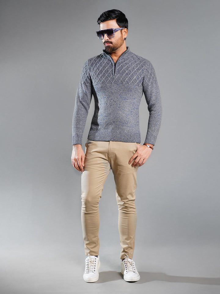 Grey Mock Neck Zipper Sweater (MNZS-001)