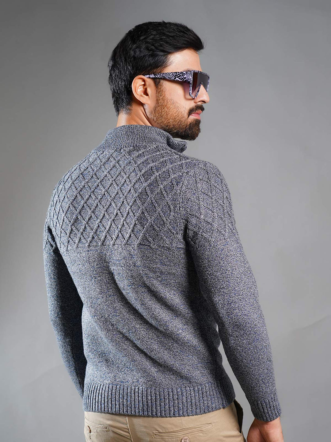 Grey Mock Neck Zipper Sweater (MNZS-001)