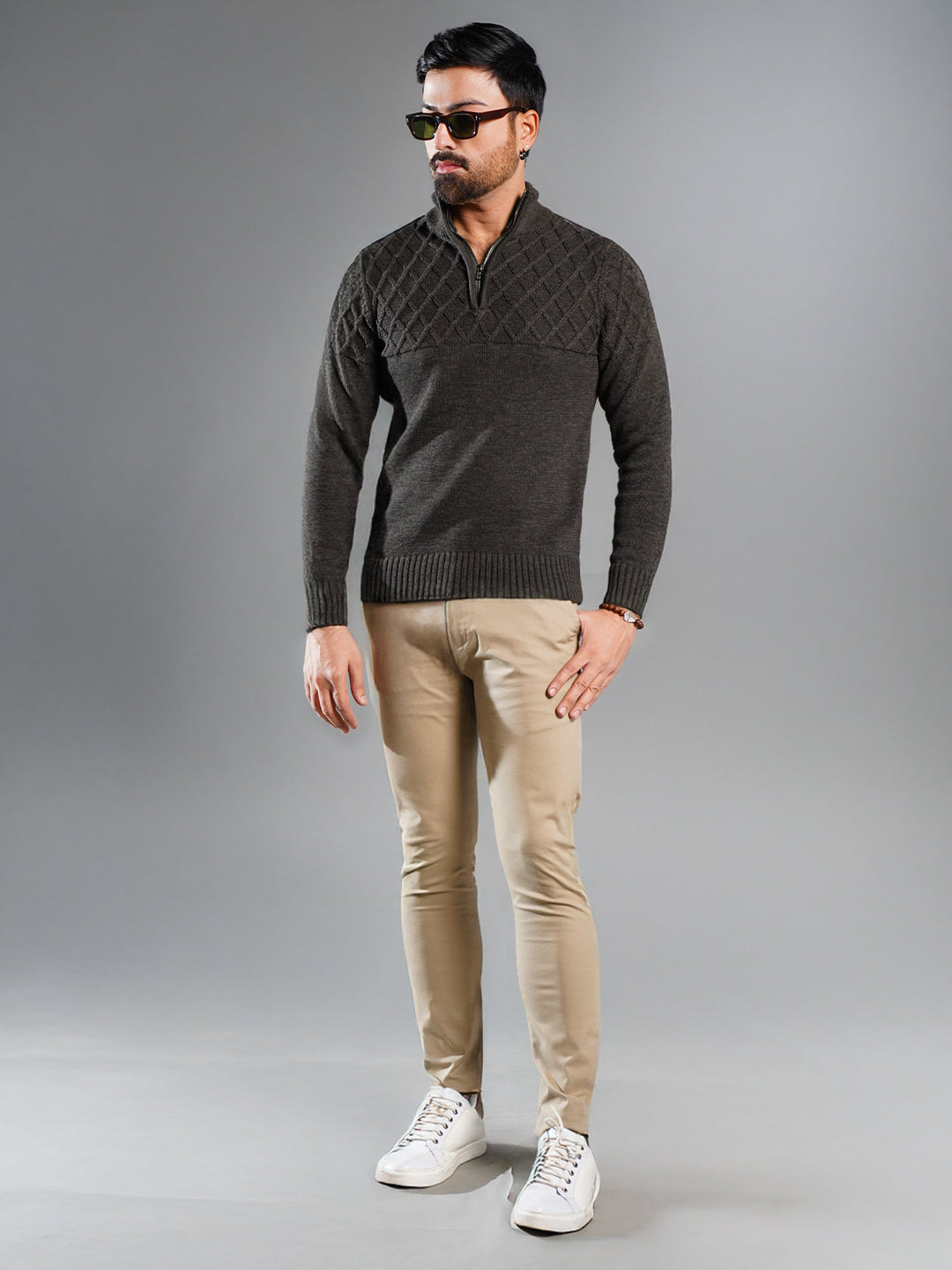 Brown Mock Neck Zipper Sweater (MNZS-002)