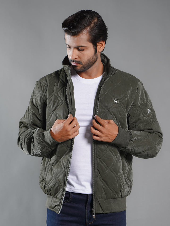 Dark Green Imported Full Sleeves Puffer Jacket (PJ-010)